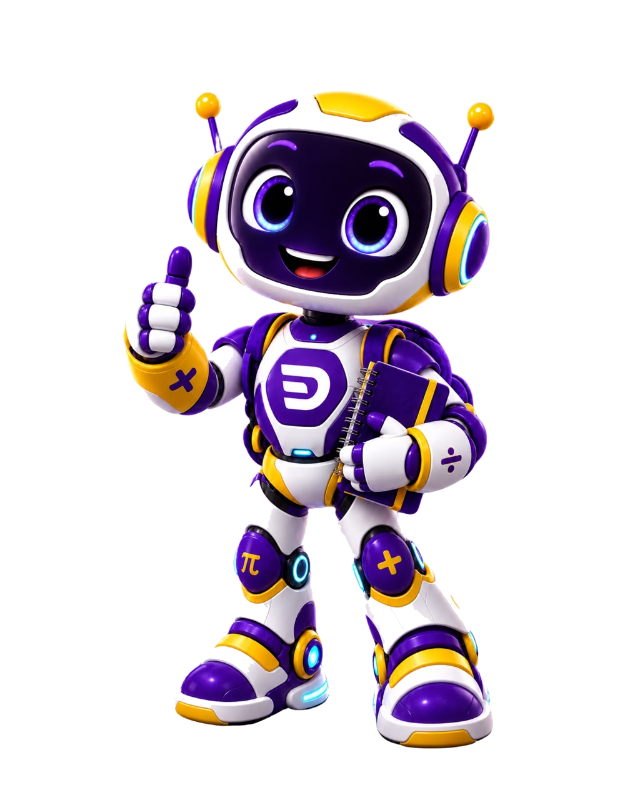 Mascote da Dimensão com caderno e polegar para cima